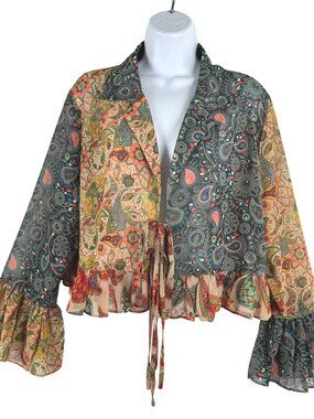 The Pyramid Collection Top Large Paisley Bell Sleeve Ruffle Festival TP-3966